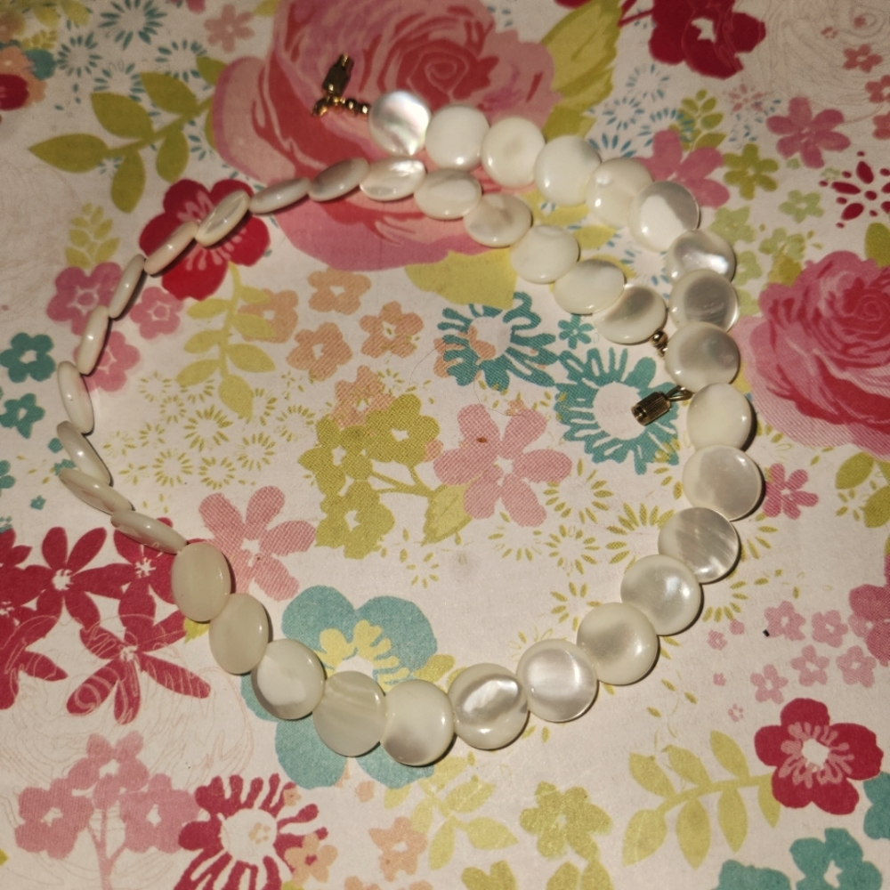 Vintage Faux MOP Button Necklace